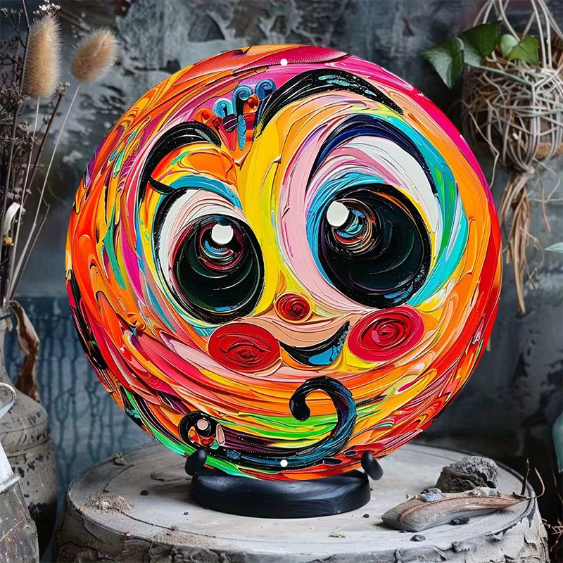 Runde Aluminium-Wandkunst von Potdemiel mit abstraktem Cartoon-Gesicht in Multicolour, Durchmesser: 20,3 cm - Bild 2
