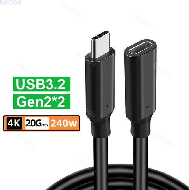 Letusoon USB-C Verlängerungskabel USB 3.2 Gen2 Typ C Extender in Schwarz mit 20 Gbit/s Datenübertragung, 4K 60 Hz Video und PD 240 W Ladefunktion - Bild 1