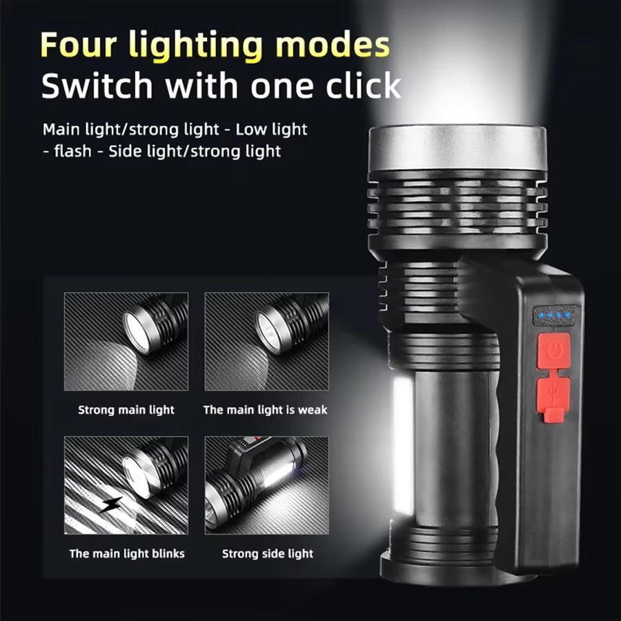 Heinast Tragbare LED COB Taschenlampe mit USB-Ladefunktion, Wasserdicht, Schwarz - Bild 5