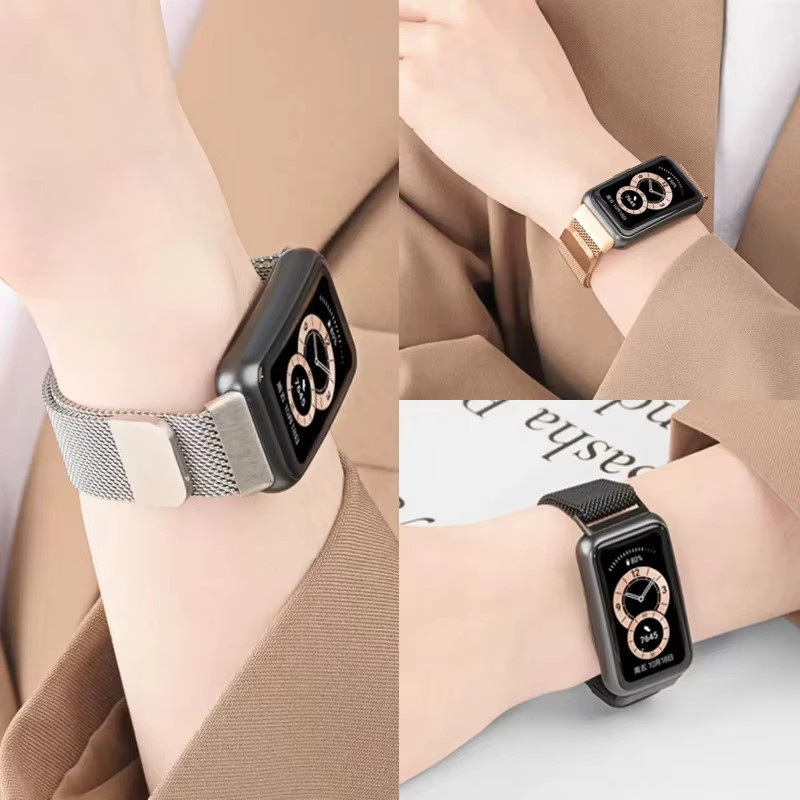 Uhrenarmband Milanaise, Edelstahl, Schwarz, Huawei Band 10-9-8 - Bild 4