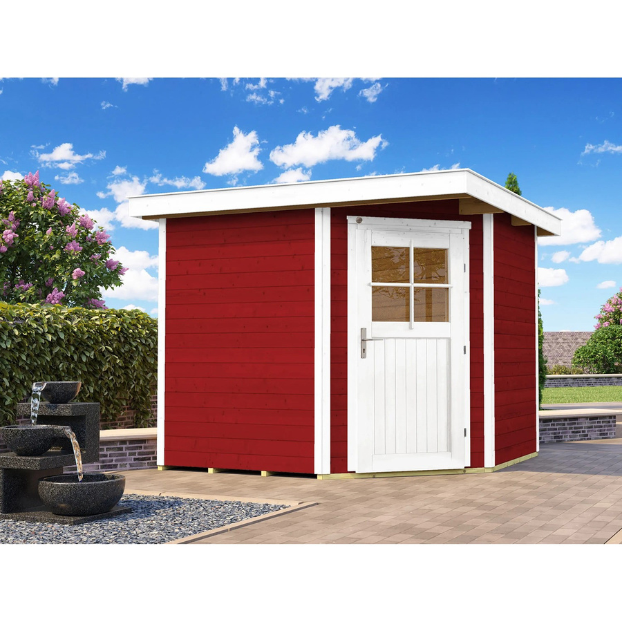 Weka Holz-Gartenhaus Angolo B Flachdach in Schwedenrot mit wetterfester Lasur und Profilzylinderschloss, B x T: 239 x 235 cm - Bild 3