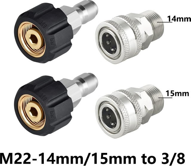 Werkzeug-Adapter-Set für Hochdruckreiniger aus Edelstahl in Silber und Grau mit M22 14 mm/15 mm auf 3/8 Zoll Schnellanschluss-Satz - Bild 1