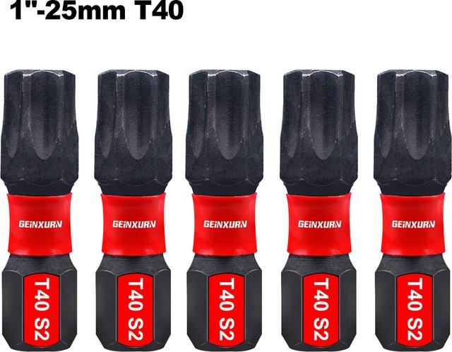 Geinxurn Magnetisches Power-Bit-Set aus S2-Stahl mit Torx-Kopf und Stern T40, 1 Zoll - Bild 1
