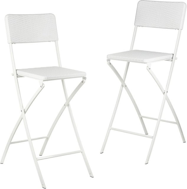 Relaxdays Barhocker 2er Set klappbar in Weiß aus Kunststoff und Stahl in Rattanoptik, Höhe: 115 cm, Breite: 44 cm, Tiefe: 63 cm - Bild 1
