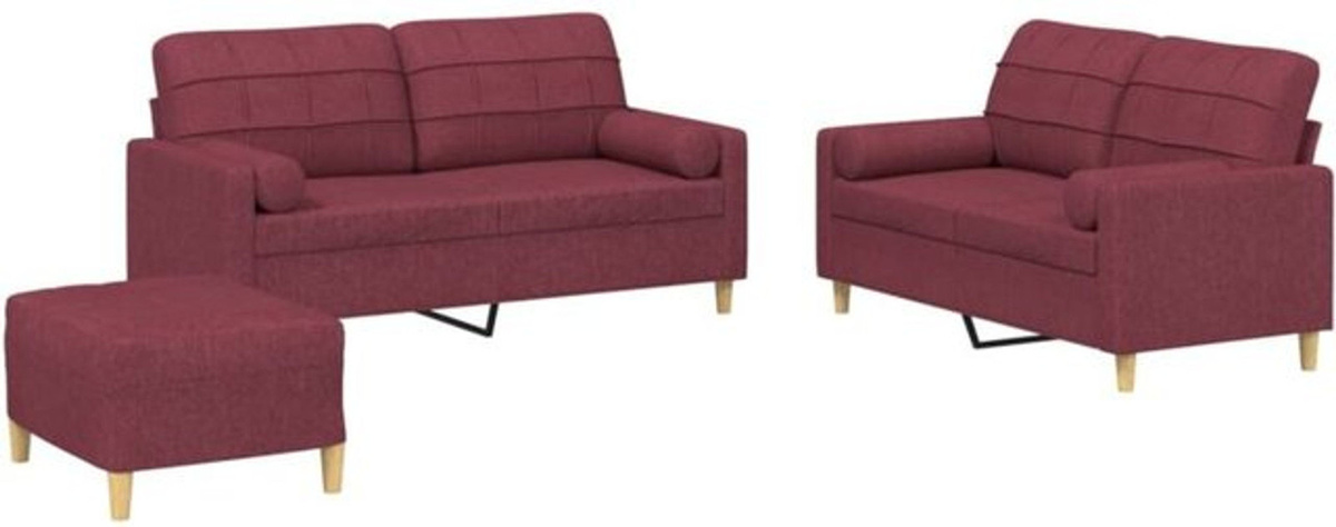 3-tlg. Sofagarnitur vidaxl in Rot aus Stoff mit Kissen im modernen Design - Bild 1
