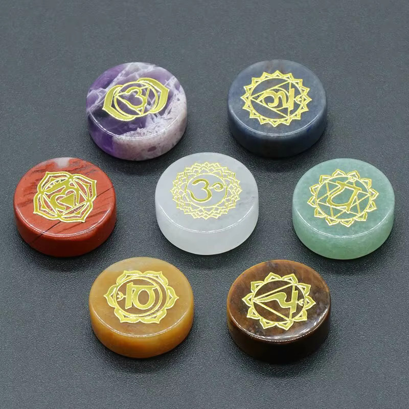 7 Chakra Naturstein Anhänger, Amethyst Quarz, 16-18mm, Unisex - Bild 3