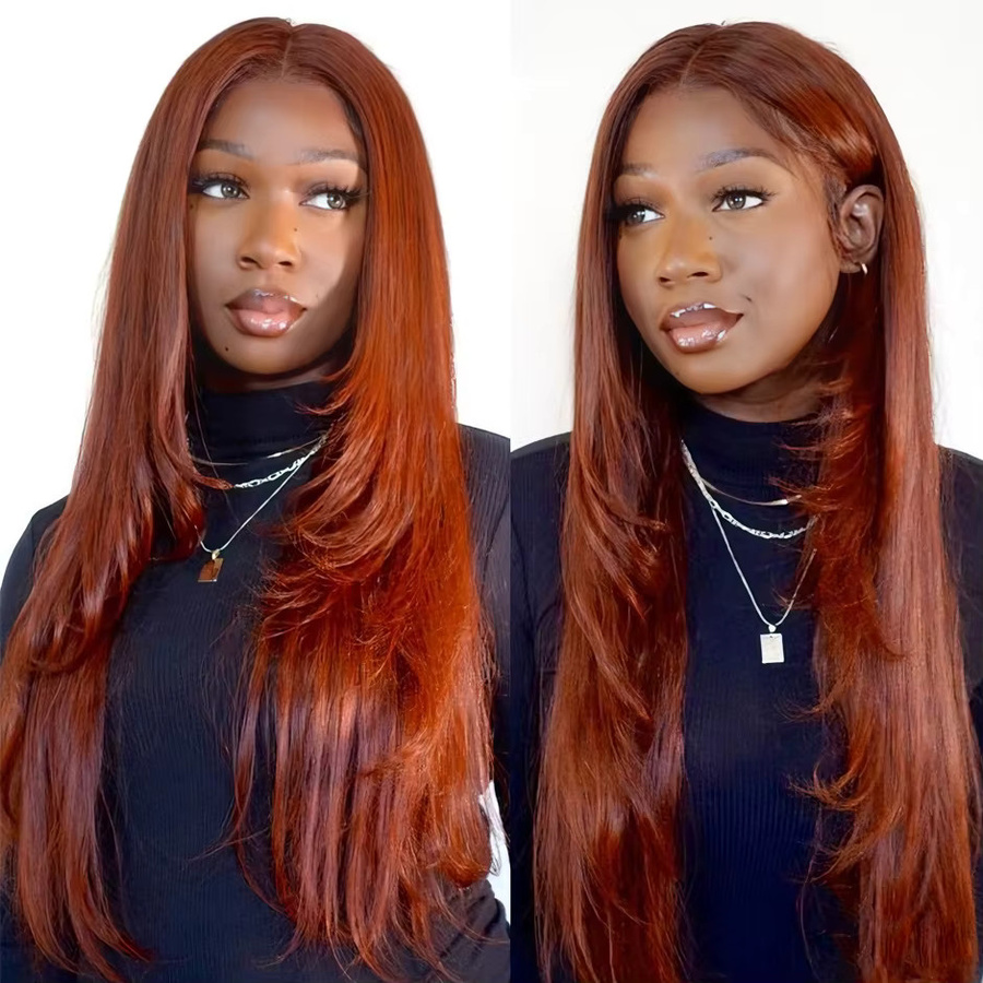 ISEE-Haare Lace-Front-Perücke, 100 % Echthaar, rotbraun, gerade - Bild 4