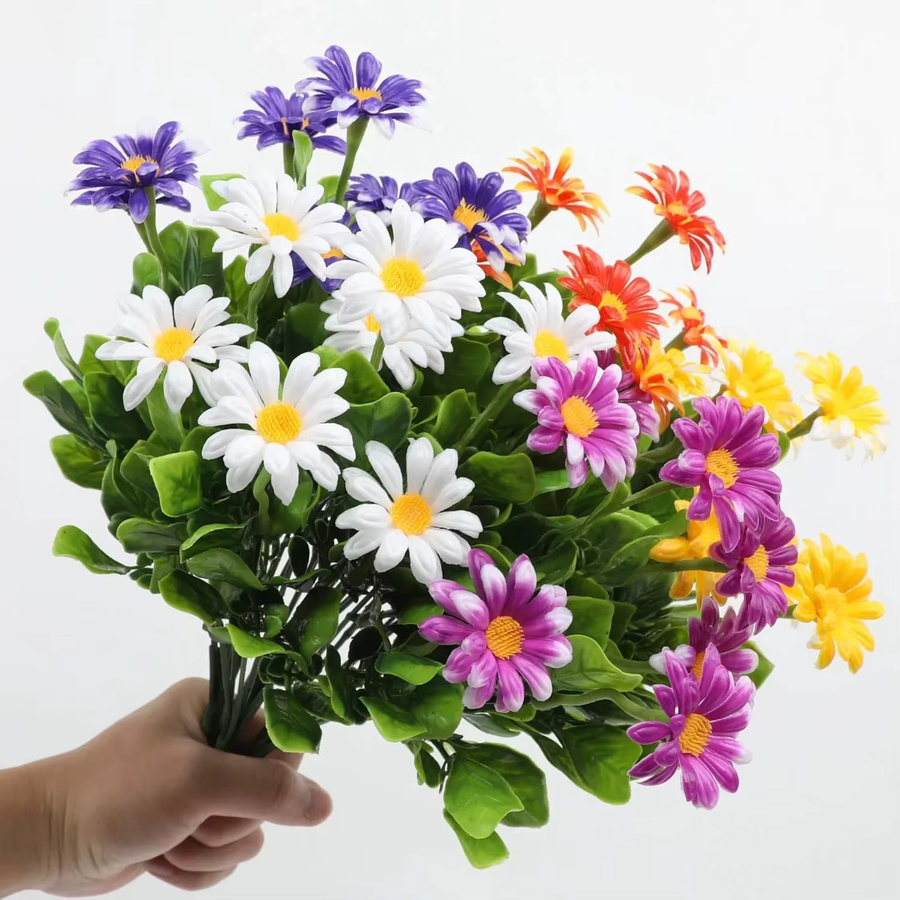 HUALIANQI Künstliche Gänseblümchen Dekofloral in Lila und Mehrfarbig für Hochzeit, Valentinstag und Garten-Dekoration - Bild 2