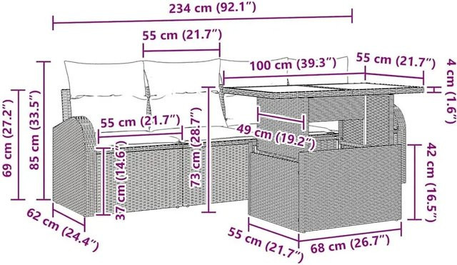 vidaXL 5-teiliges Garten-Sofa-Set aus Polyrattan in Beige mit Kissen und Couchtisch für Garten, Terrasse oder Balkon - Bild 1