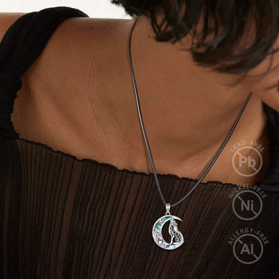 Eudora Halskette, 925 Silber, Abalone-Muschel, Wolf auf dem Mond, Unisex - Bild 3