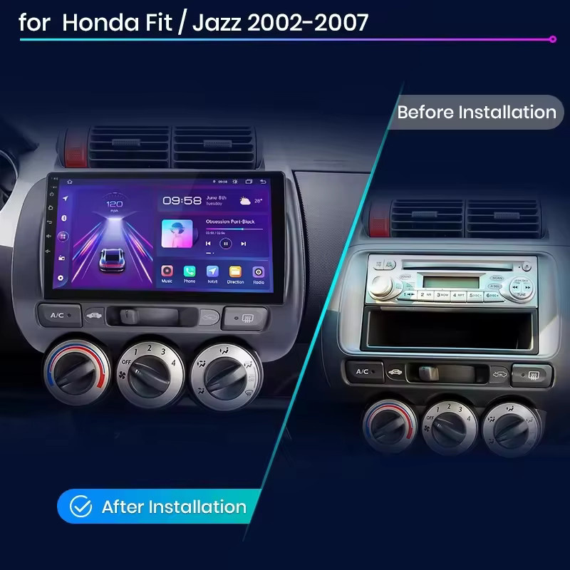 Junsun Wireless CarPlay und Android Auto Autoradio für Honda Fit Jazz City mit GPS, Bluetooth und FM in Schwarz - Bild 2