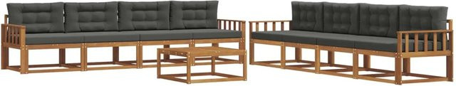 vidaXL Outdoor-Sofagarnitur aus Akazienholz in L-Form mit Kissen, 9-teiliges Set in Natur und Anthrazit - Bild 1