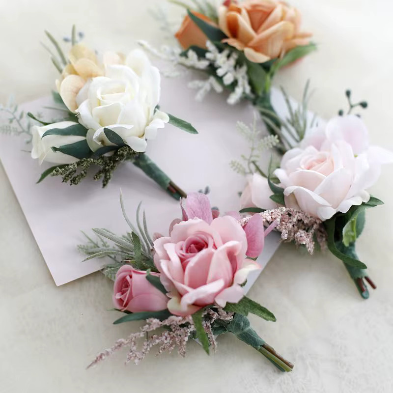 YO CHO Boutonniere, Künstliche Rosen, Seide, Weiß, Herren - Bild 2