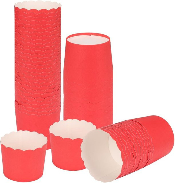 50 Stück Casame Back-Cupcake-Förmchen aus Papier in Mehrfarbig (Pink, Rot) für Kuchen und Süßigkeiten - Bild 1