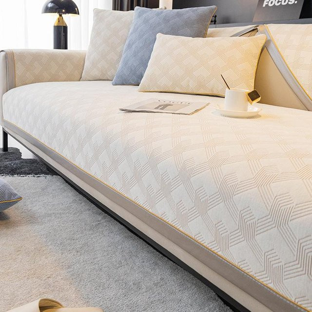 Super Six Jacquard-Sofabezug aus Chenille in Beige, rutschfest und universell einsetzbar, Breite: 70 cm, Höhe: 70 cm - Bild 1