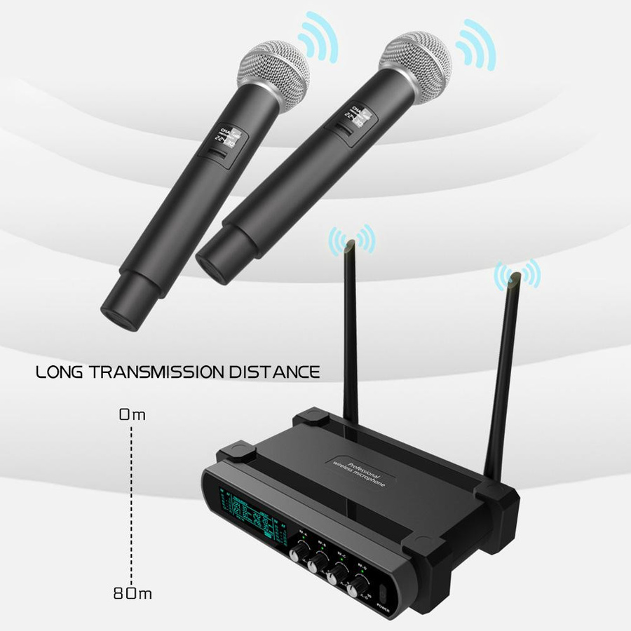 Andoer Drahtloses Mikrofonsystem mit Handmikrofon und V-Band-Rauschunterdrückung in Schwarz - Bild 6