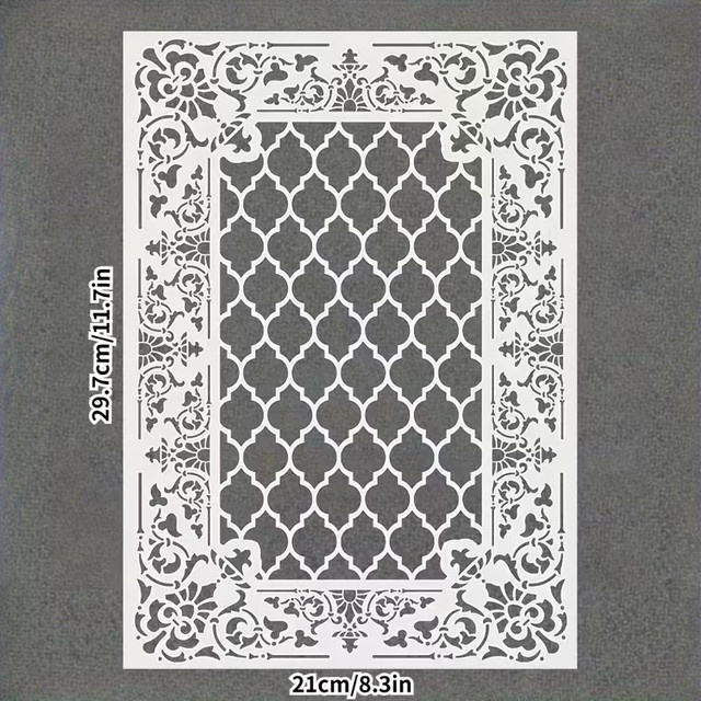 PenhuaMoban Retro-Gitter DIY Schablone für Wandmalerei und Sammelalben, Weiß, B: 29 cm, H: 21 cm - Bild 1