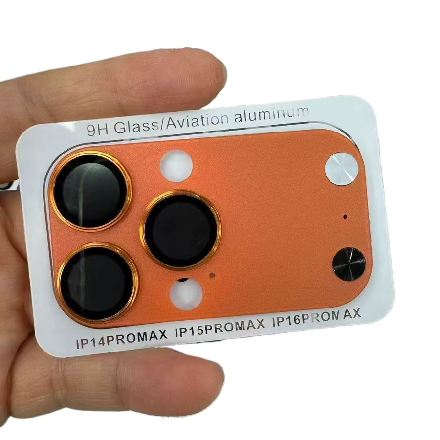 Metall Kamera Schutzabdeckung für iPhone 14 15 16 17 Pro Max in Orange mit Objektiv Ring aus Glas Legierung - Bild 5