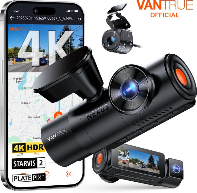 Vantrue N4 Pro S 3-Kanal-Dashcam mit STARVIS 2 HDR, 4K UHD, IR-Nachtsicht, Wi-Fi und GPS in Schwarz - Bild 1