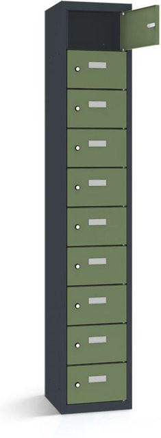 rotstahl Wertfachschrank mit 10 Fächern in Hellgrün und anthrazitgrauem Korpus, B/T/H: 32,5 x 50 x 180 cm - Bild 1