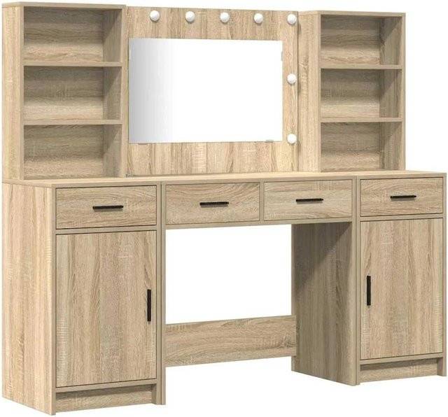 vidaXL Schminktisch Set 3-teilig aus Holzwerkstoff in Sonoma Eiche mit Regal und LED-Spiegel - Bild 1