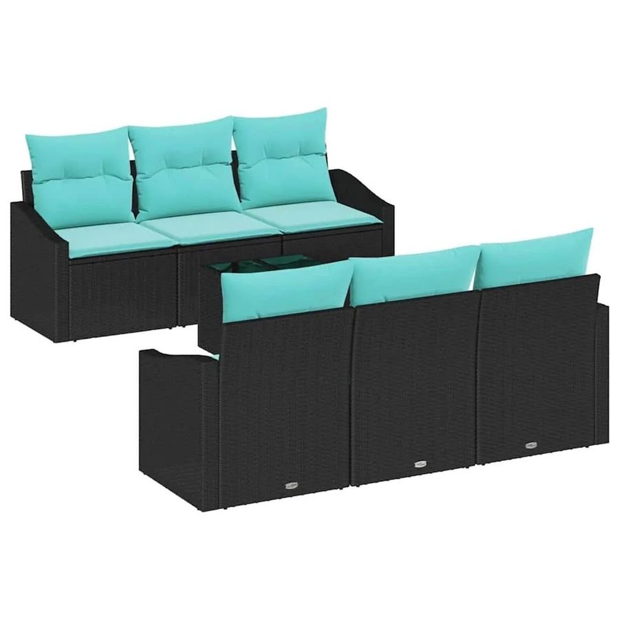 vidaXL Sofa Set aus Poly Rattan in Schwarz und Türkis mit 7 Teilen und Kissen - Bild 2