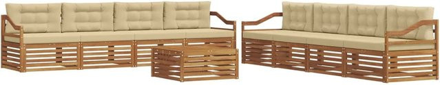 vidaXL Outdoor-Sofagarnitur aus Akazienholz mit Kissen, 9-teiliges Set in Natur und Beige - Bild 1