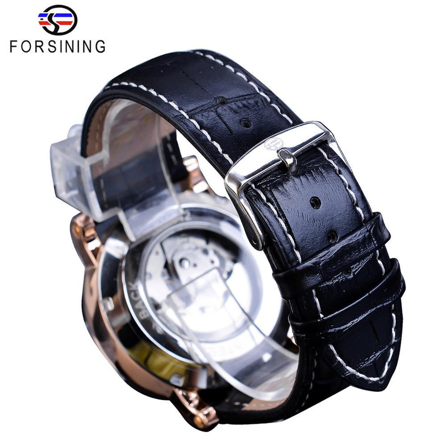 Forsining Armbanduhr, Automatik, Edelstahl, Leder, Weiß, Herren - Bild 2