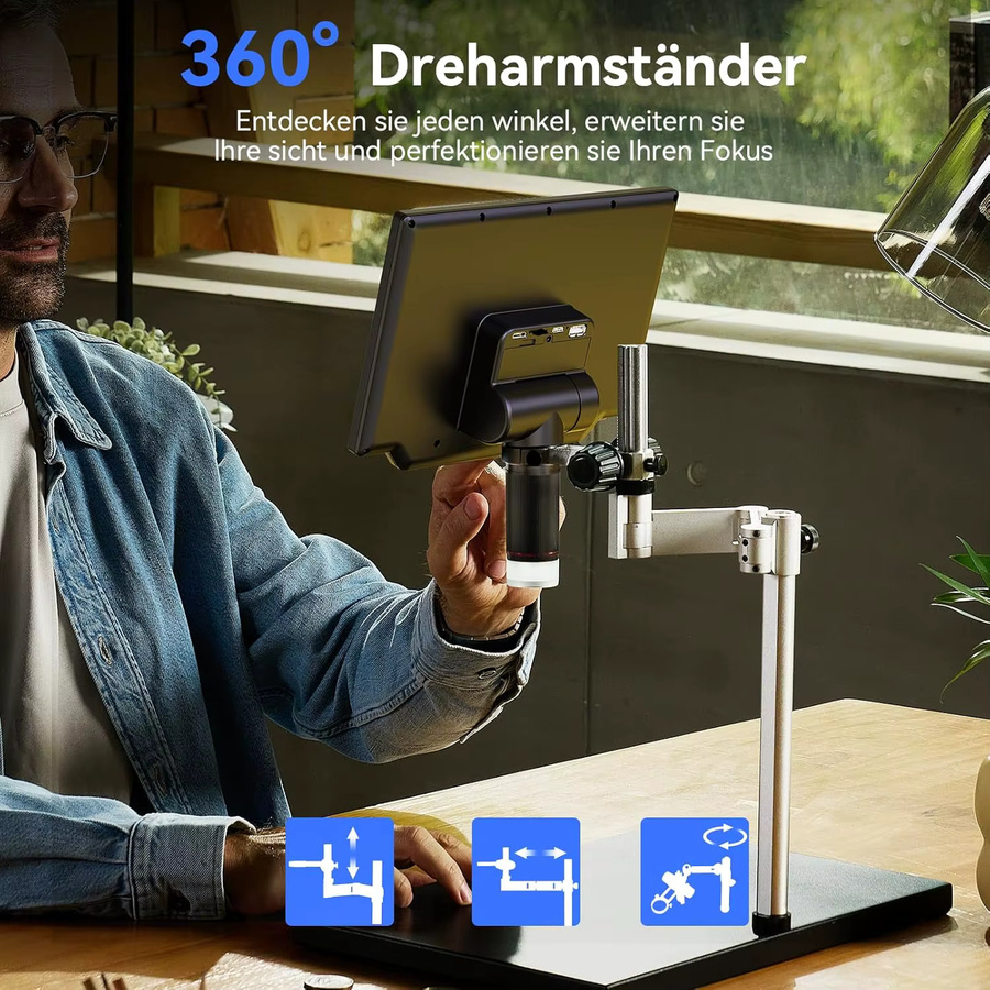 TOMLOV 4K HDMI Digitalmikroskop TM4K Max mit 10,1 Zoll Display, 52MP USB Vergrößerungsmikroskop für Lötarbeiten und Münzen, Schwarz - Bild 3