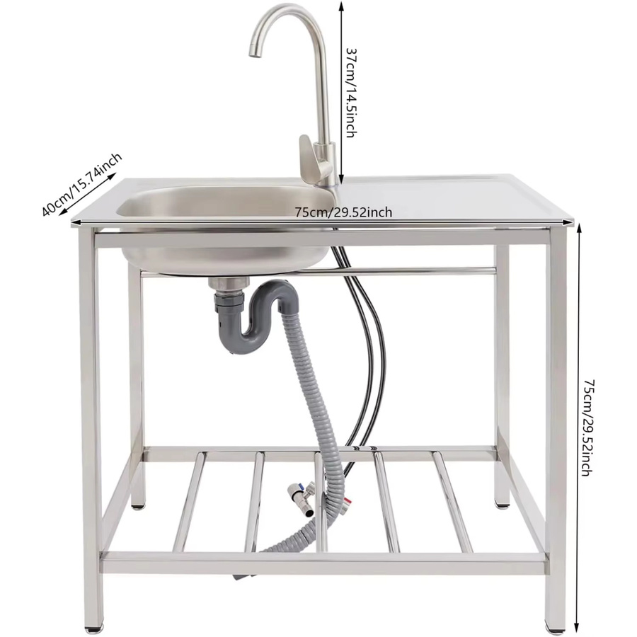 Bymaocar Freistehendes Edelstahlspülbecken mit Wasserhahn in Silber, B/T/H: 75 x 75 x 75 cm - Bild 3