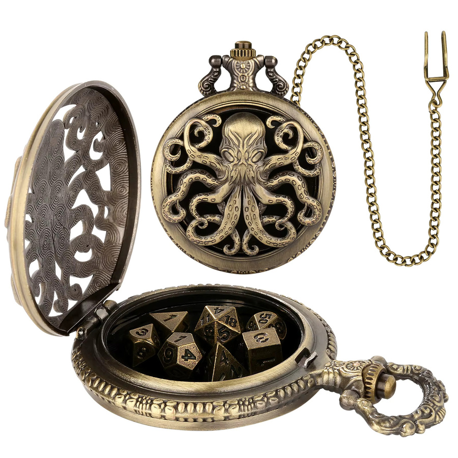 YISUYA Mini DND Würfelset, Oktopus Taschenuhr Shell Case, 7-teiliges Set, Metall, Zubehör - Bild 5