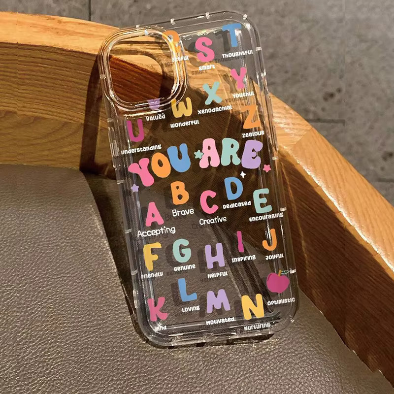 Transparente Handyhülle mit buntem Buchstabenmuster und positiven Zitaten für iPhone 17 16 15 14 13 12 11 Pro Max, sturzfeste Hülle für Damen, Multicolour - Bild 2