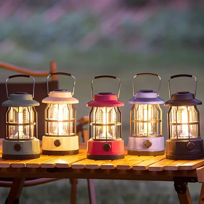 Wiederaufladbare Retro LED Camping Laterne mit 1200 mAh Akku als tragbare Tischlampe für Outdoor und Garten in Warmweiß - Bild 3