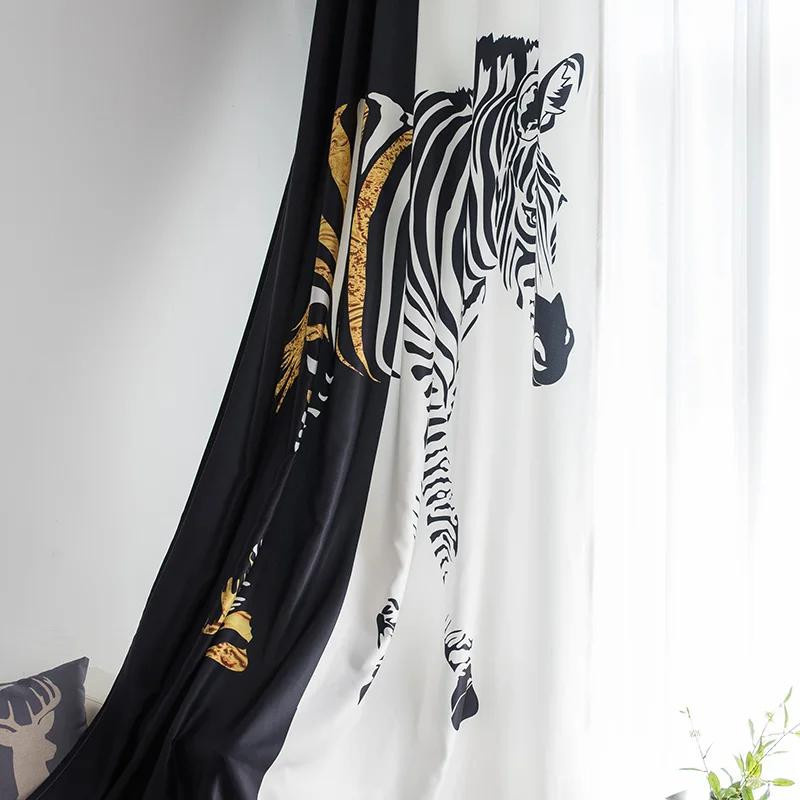 Yiran Furniture Blackout Vorhang im Zebra-Design, Nordischer Stil, Schwarz-Weiß, B: 55 cm, H: 120 cm - Bild 2