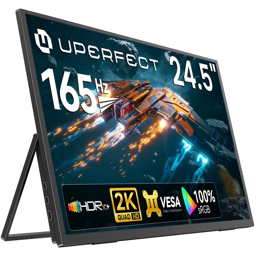 UPERFECT 24,5 Zoll 2K QHD Computermonitor in Schwarz mit 165Hz, IPS-Panel, 100% sRGB, HDR und FreeSync für PC, Laptop und Spielekonsole - Bild 4