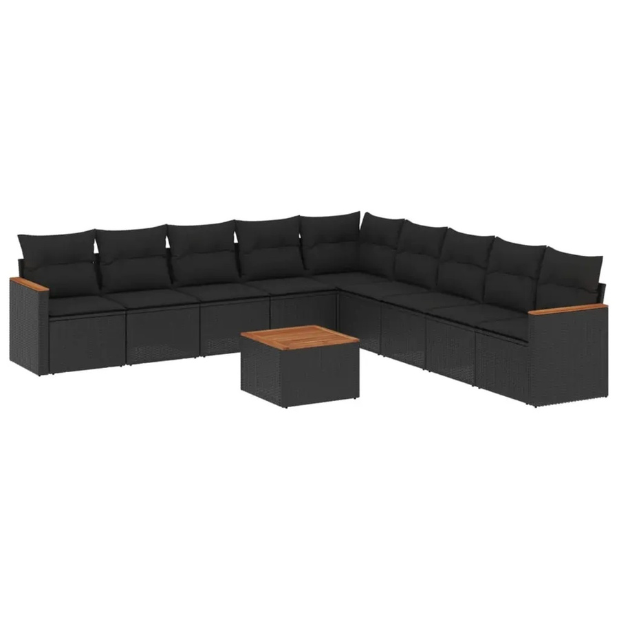 vidaXL 10-tlg Garten-Sofagarnitur in L-Form aus schwarzem Poly-Rattan mit Kissen und pulverbeschichtetem Stahlgestell - Bild 2