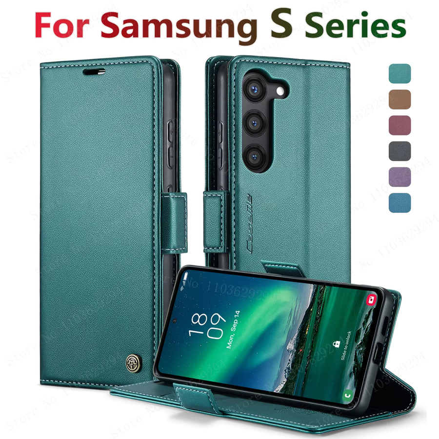Flip Wallet Lederhülle für Samsung Galaxy S25 S24 S23 S22 S21 Ultra Plus FE A57 A37 A27 A17 A56 A36 A26 in Blau - Bild 3