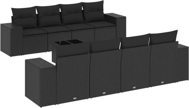 vidaXL 9-teilige Garten-Sofagarnitur in Schwarz aus Poly-Rattan mit Sitzkissen und Tisch - Bild 1