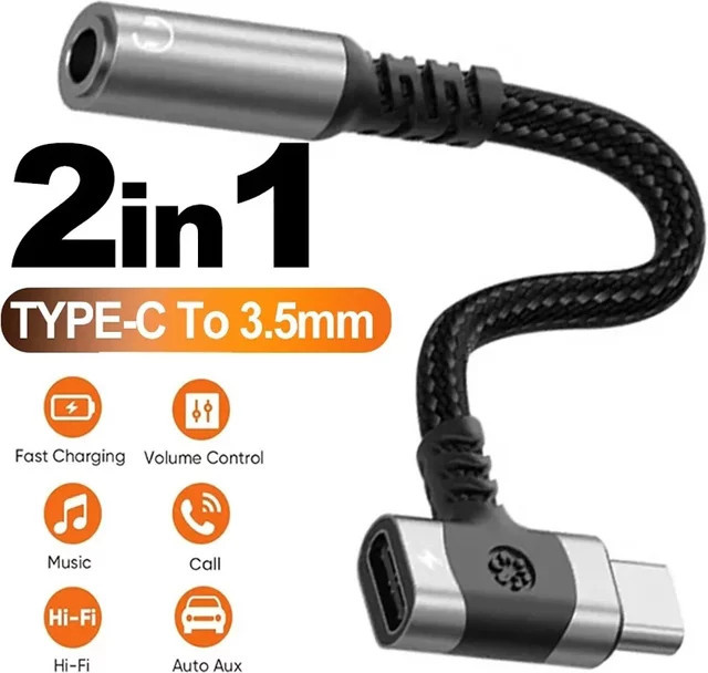 2-in-1 USB-C Kopfhörer-Adapter und Ladegerät mit 3,5 mm Aux-Audiokabel-Konverter in Silber für Samsung, iPhone 17 16 15 und Xiaomi - Bild 1