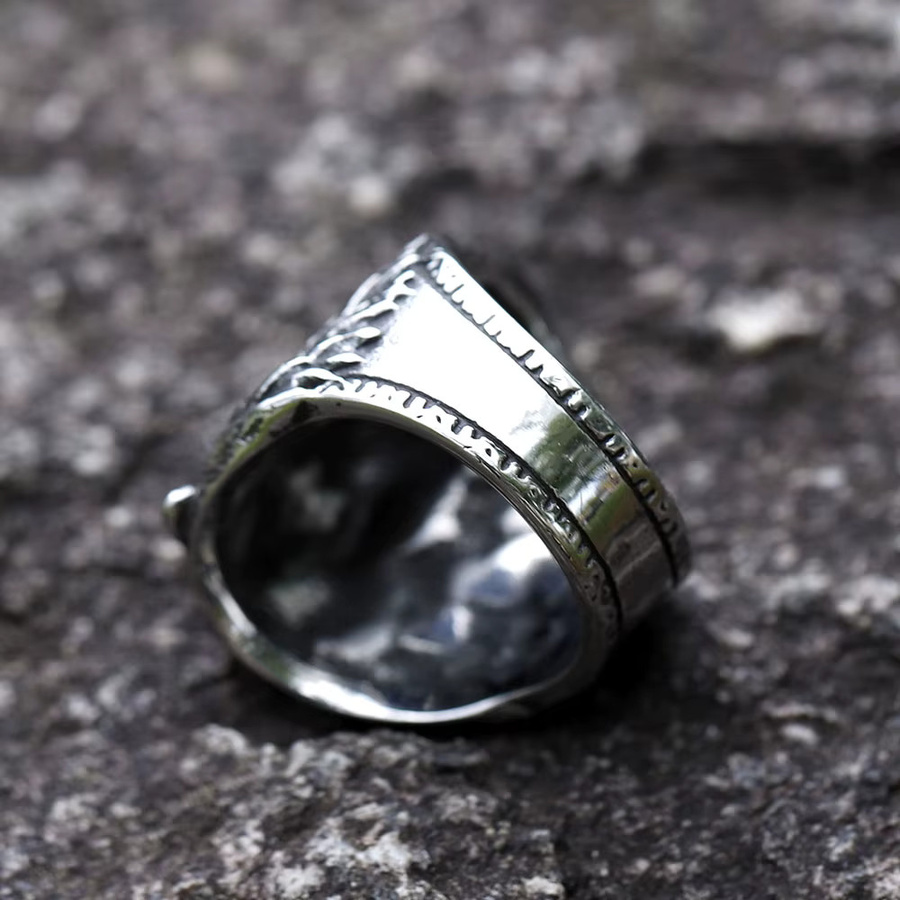 Herrenring Edelstahl, Vintage, Wolf-Motiv, Silber - Bild 2