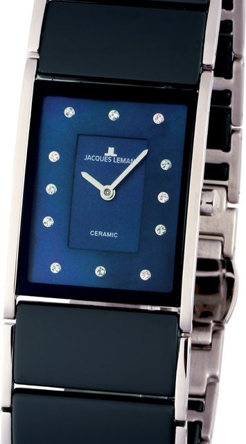 Jacques Lemans Damenuhr, Keramik, Quarz, Edelstahl, Blau, 24 x 28 mm - Bild 1
