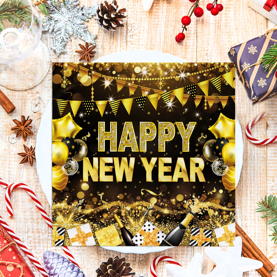 Schwarzgoldene Papierservietten Frohes Neues Jahr für deine Silvesterparty, 33 x 33 cm - Bild 6