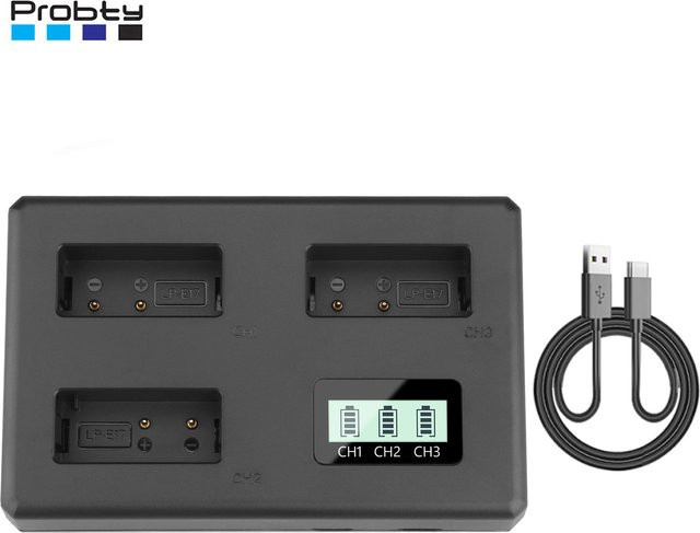 Dreifaches LP-E17 Akku-Ladegerät für Canon EOS RP, R50, R10, R8, M3, M5, M6, 200D, 200DII, 77D, 750D, 760D, 800D, 8000D in Schwarz - Bild 1