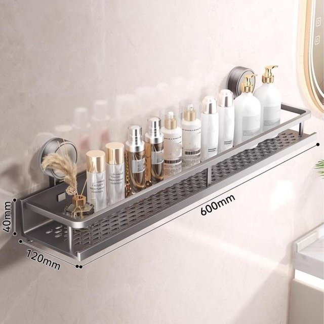 Multifunktionales Badezimmerregal von Crown Global mit Saugnapfhalterung, silbernes Aufbewahrungsregal für Shampoo und Haushalt, Breite: 60 cm - Bild 1
