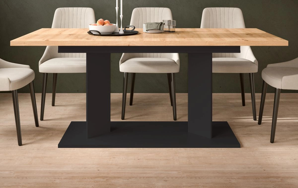 Esstisch Anton von Inn.Furn aus Eiche und Metall, ausziehbar, Braun und Schwarz, B: 140 cm bis 220 cm, H: 76 cm, T: 90 cm - Bild 2