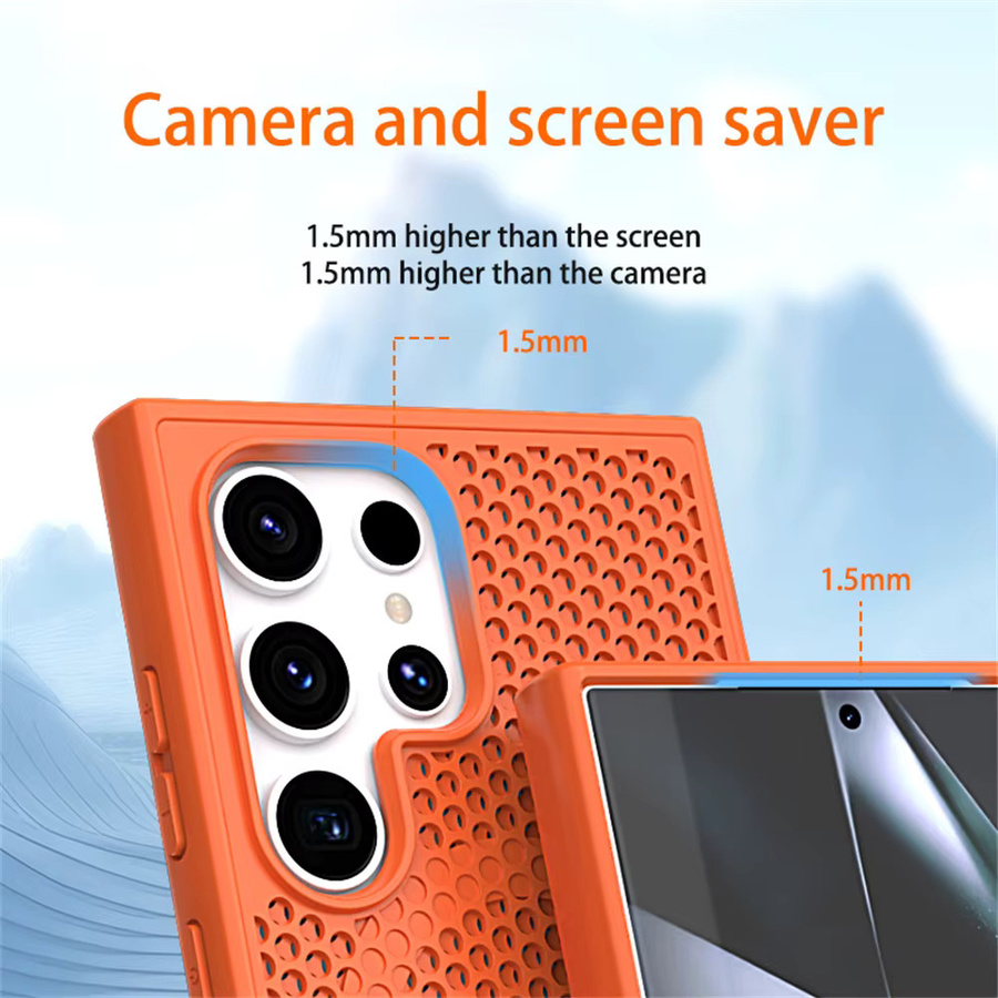 MagSafe Magnetische Wärmeableitungs-Handyhülle für Samsung S26 S25 S24 Ultra S23 FE S22 Plus Stoßfeste Schutzhülle in Weiß und Orange - Bild 3