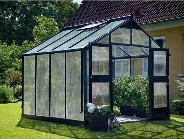 Juliana Gewächshaus Premium 8 in Anthrazit mit Aluminiumrahmen, Polycarbonat-Verglasung und Satteldach - Bild 1