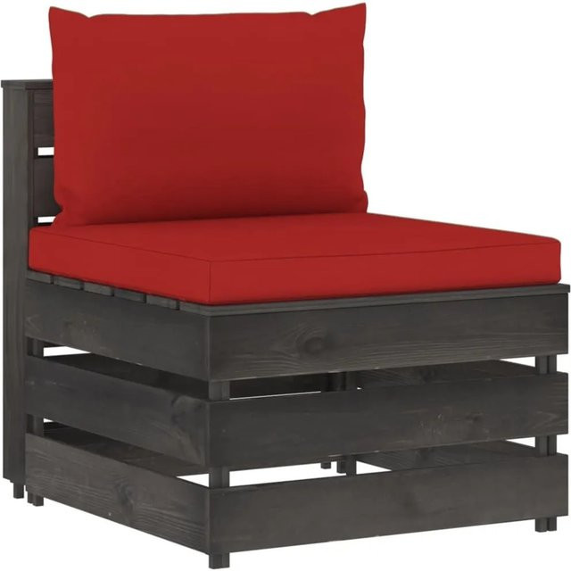 vidaXL Modulares Mittelsofa aus kesseldruckimprägniertem Kiefernholz in Grau mit Kissen im rustikalen Design - Bild 1