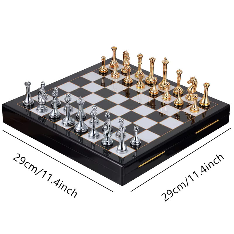 Yernea Schachbrett, Strategiespiel, mit Schachfiguren aus Zinklegierung - Bild 3