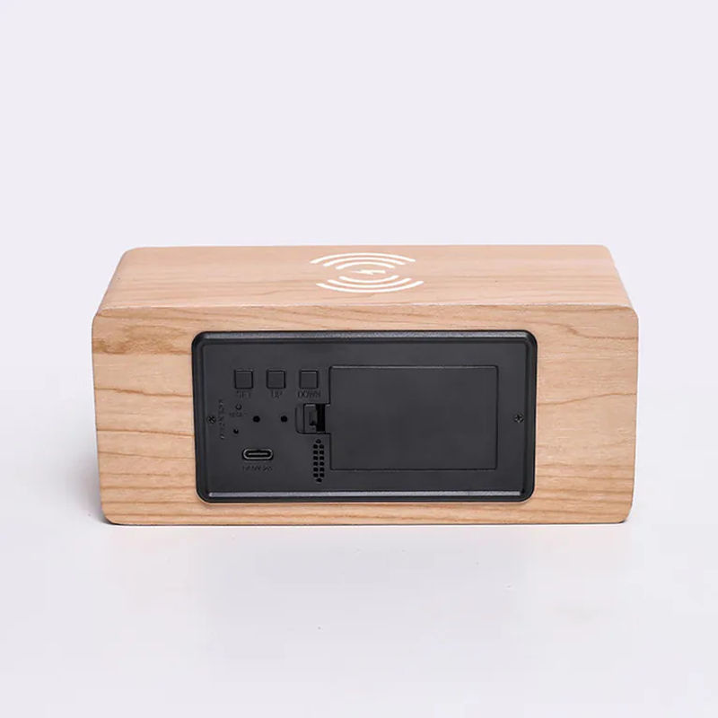 TOMTOP JMS Digitaler Holz-Wecker mit LED-Anzeige, 10W Wireless Charging, Thermometer und Datumsanzeige, Schwarz - Bild 8